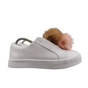 Sam Edelman Shoes Womens 8.5 Sneakers Leya Fashion Pom Pom Slip On Leather White